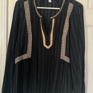 J. Jill Navy Boho Top with White Pinstripes